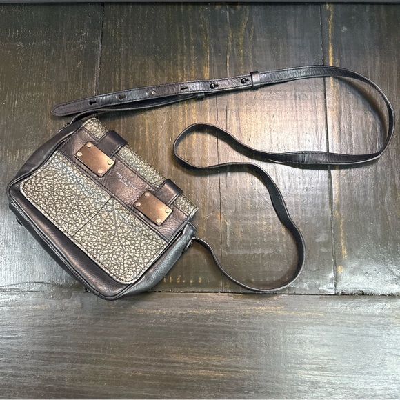 Rag & Bone Pilot Textured Leather Crossbody Black/Iron Mini Messenger Bag - Picture 11 of 16
